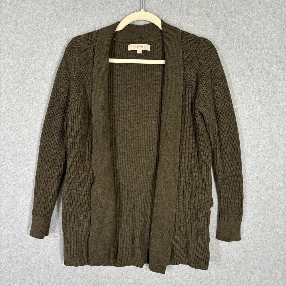 LOFT Cardigan Sweater‎ Womens XS Open Pockets Comfy Grandpa Grunge Army Olive